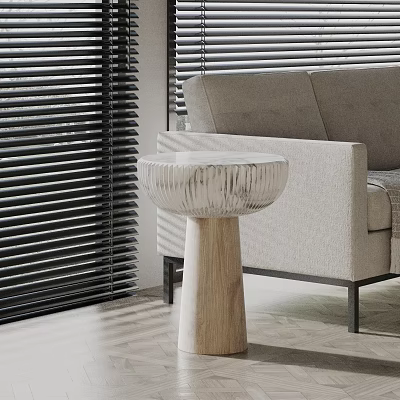 Modern Wooden Base Marble Top Side Table For Living Room Sofa Side With Blinds Background 3d model