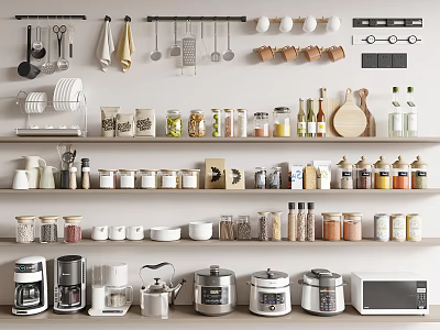 Spice Jars And Containers On Organized Kitchen Shelves 3d model