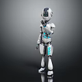 Humanoid Robot Character With White Body And Blue Illuminated Accents Standing On Dark Background 3d model