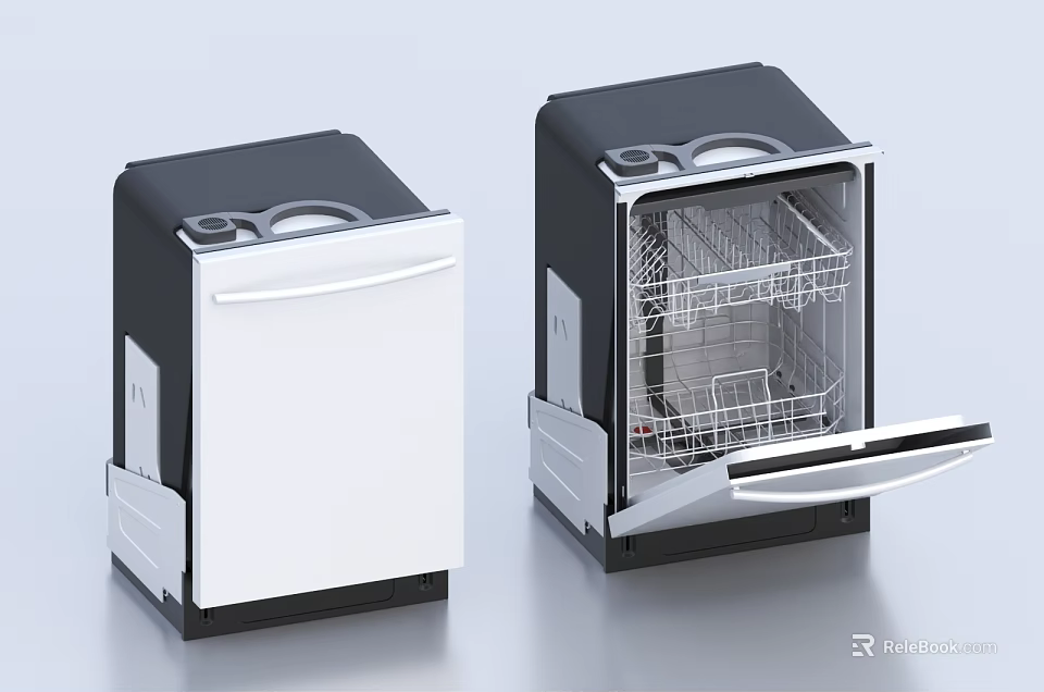 Modern Kitchen Dishwashers With Open Door Displaying Interior Rack And Closed Design 3d model 