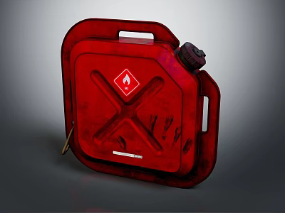 Red Industrial Equipment Fuel Canister with Flame Symbol and Storage Features 3d model
