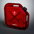 Red Industrial Equipment Fuel Canister with Flame Symbol and Storage Features