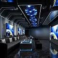 Stylish KTV Lounge with Modern Black Blue Lighting Large TVs and Comfortable Sofas 3d model