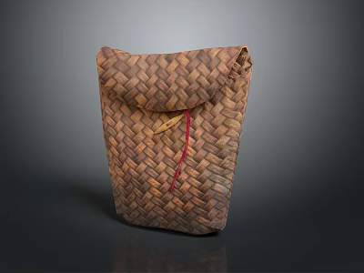Handwoven Brown Bag With Woven Texture Red Accent String And Flap Closure 3d model