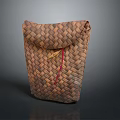 Handwoven Brown Bag With Woven Texture Red Accent String And Flap Closure 3d model