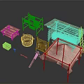Handmade Wooden Craft Stall With Baskets Shelves Cloth Cover And Tools