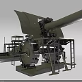 Large Green Military Cannon With Metal Support Structure And Long Barrel Platform
