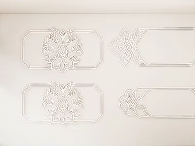 White Wall Decorated With Traditional Pattern Motifs In Light Outline And Simple Style 3d model