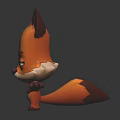 Cute Cartoon Style Orange Fox 3D Model with Brown Ears Standing Pose and Outstretched Arms