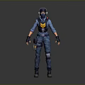 Tactical Game Character With Blue Outfit Yellow Emblem Helmet Mask And Gear