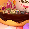 Candy House Tent Display With Colorful Lollipops Donuts And Sweet Decorations