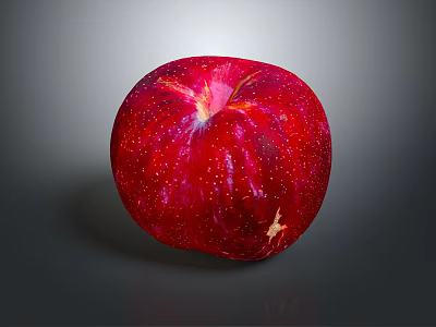 Fresh Red Apple With Shiny Surface And White Speckles On Dark Reflective Background 3d model