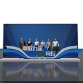 Group Photo Spot With Blue Background Stage Design And People Gathering