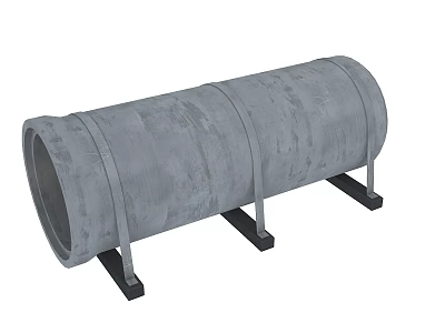 Cylindrical Gray Concrete Pipe with Black Metal Support Stands on White Background 3d model
