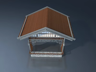 Traditional Chinese Pavilion Featuring Wooden Swing Door And Tile Roof 3d model