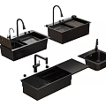 Various Modern Black Kitchen Sinks With Drain Boards And Faucet Fixtures