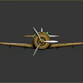Vintage Space Aircraft 3D Model with Propeller Wings and Green Accents