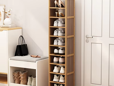 Multi Tiered Wooden Shoe Rack With Entryway Storage And Bench For Shoes 3d model
