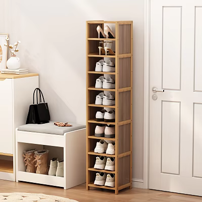 Multi Tiered Wooden Shoe Rack With Entryway Storage And Bench For Shoes 3d model