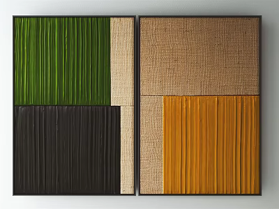 Modern Abstract Wall Art Paintings With Green Brown Beige Orange Striped Woven Textures 3d model