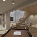 Modern Entertainment Room Interior With Comfortable Sofa Wooden Tables And Soft Lighting