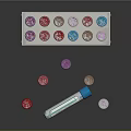 Medical Device Test Tubes With Various Colored Caps In Metal Rack And Labels