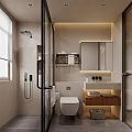 Modern Bedroom With King Bed White Sheets Wooden Cabinets Wall Art And City View