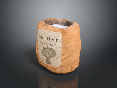 Handmade Mill Flour Paper Bag With Natural Tree Design For Home Baking Supplies 3d model