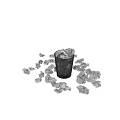 Modern Wall Decor Featuring Black Mesh Trash Can Crumpled White Paper And Gray Background
