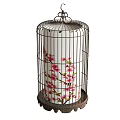 Birdcage Shaped Decorative Lantern with White Body and Pink Plum Blossom Patterns