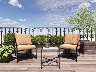 Outdoor wrought iron leisure chair green plant combination leisure chair coffee table combination outdoor green plant combination 3d model