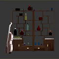 Wooden Display Cabinet With Multiple Shelves Decorative Vases Bottles And Ornaments