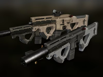 Two Tactical Rifles With Scope And Tactical Accessories In Tan And Gray 3d model