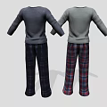 Casual Pajama Sets with Long Sleeve Tops and Plaid Pants Gray Dark Gray
