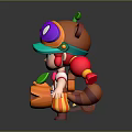 Cartoon Girl Character With Red Pigtails Purple Goggles Green Leaf Hat And Orange Tube