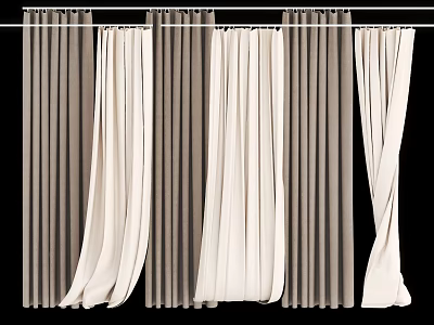 Various Curtain Styles in Beige and Gray Colors for Home Interior Decoration 3d model