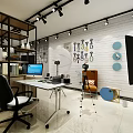 Professional Photography Studio Setup With Umbrella Reflectors Shelves And Potted Plants