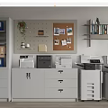 Modern Office Interior With Office Appliances Printers Scanners Filing Cabinets And Green Plants
