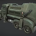 Vintage Green Military Style Truck with Rugged Mechanical Parts and Heavy Duty Tires