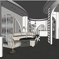 Elegant Modern Boutique Interior Design With Curved Ceiling Marble Tables And Soft Lighting