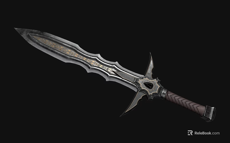 Medieval Decorative Sword With Ornate Blade Distinctive Hilt Guard And Woven Handle 3d model 