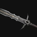 Medieval Decorative Sword With Ornate Blade Distinctive Hilt Guard And Woven Handle
