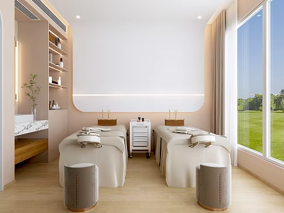 Bright Relaxing SPA Room With Massage Beds And Natural Light 3d model