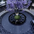 Circular Garden Landscape With Purple Flowering Tree Paved Ground People And Car