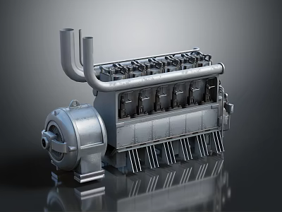 High Quality Automotive Metal Car Engine With Multi Cylinder Design And Exhaust Pipes 3d model