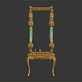Ornate Brass Gong Stand With Green Columns Decorative Legs And Engraved Gongs