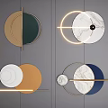 Modern Circular Wall Decor Featuring Marble Texture Metal Frames LED Strips And Various Colors 3d model