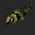 Military Helicopter Featuring Camouflage Paint Scheme Rotor Blades And Fuselage Design
