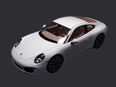 White Two Door Sports Car with Brown Interior and Black Wheels 3d model