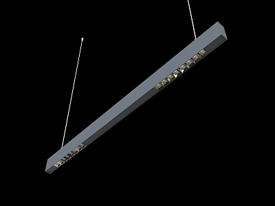 Modern Long Rectangular Chandelier Suspended by Two Wires with Small Bulbs Sleek Design 3d model